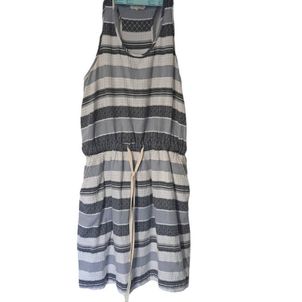 Lou & Grey Scoop Neck Summer Tank A-line Dress White Gray Striped Size S
